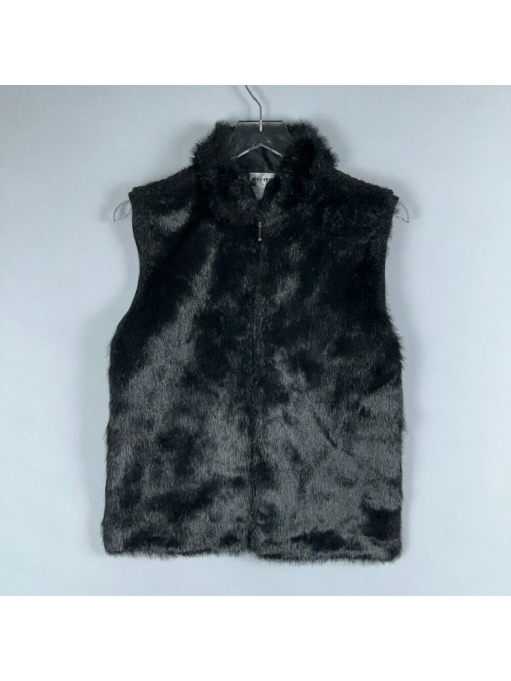 Kikit Maurice Sasson Faux Fur Vest Size Large Black Full Zip Ribbed Knit Back - Picture 5 of 12